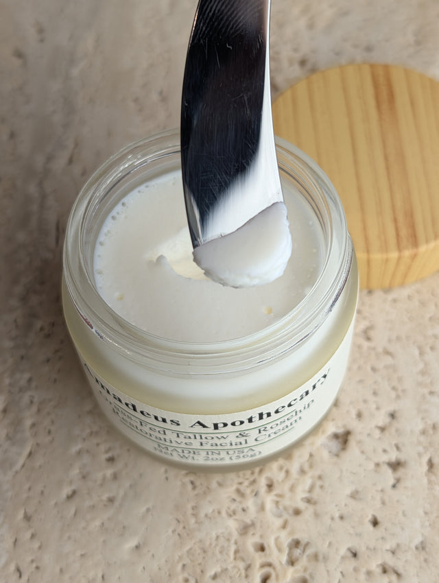 Amadeus facial cream lifted on a spatula